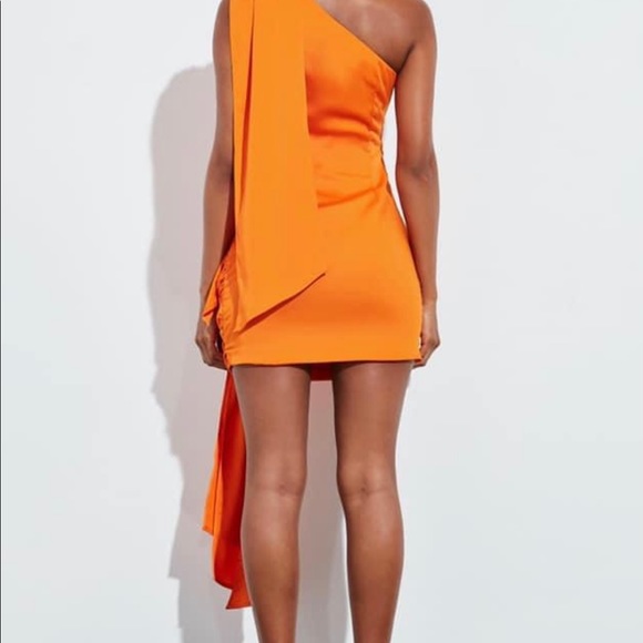 One Shoulder Tie Hem Satin Mini Dress - Picture 4 of 7